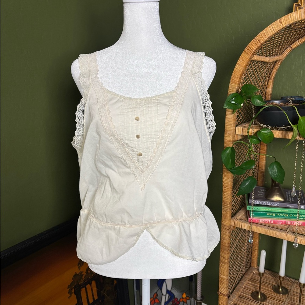 VTG Unlabled Lace-Trim Ivory Women's Tank Top Petticoat Layer